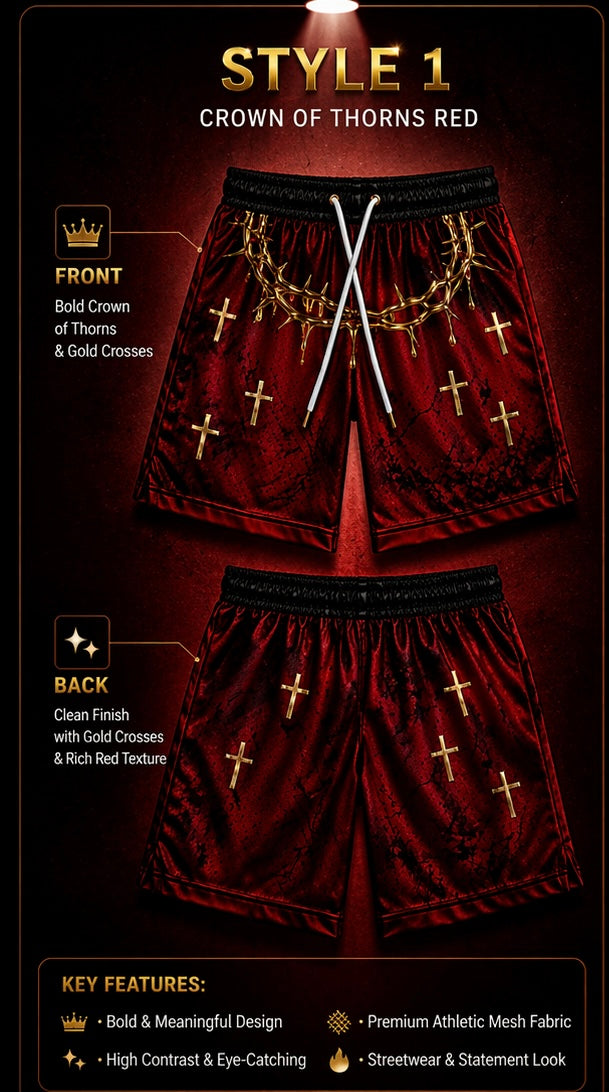 Crown of Thorns Red Mesh Shorts