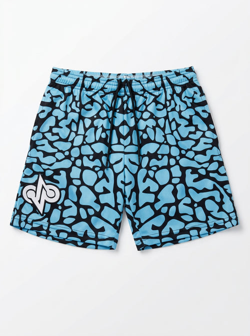 Baby blue elephant print shorts - studio shot